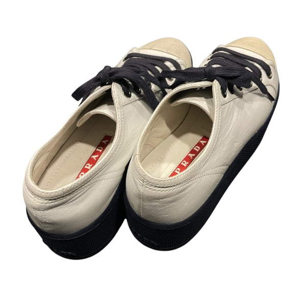 プラダ PRADA レザープラットフォームスニーカー ホワイト レディース スカート