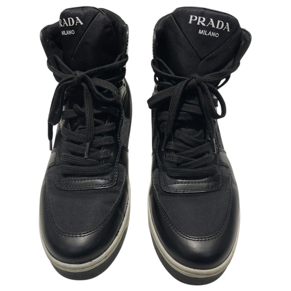 プラダ PRADA RE-NYLON　ハイカットスニーカー ブラック ナイロン レディース スニーカー