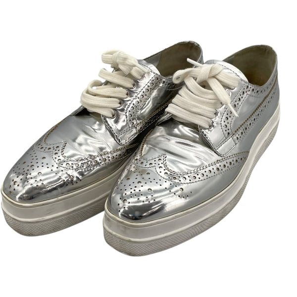 PRADA プラットフォーム メダリオン ウィングチップ 厚底 シルバー 37 PRADA プラットフォーム メダリオン ウィングチップ 厚底 シルバー 37