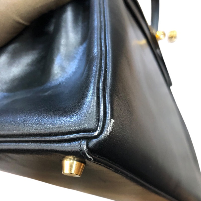 エルメス HERMES ケリー32　内縫い □F刻印 ブラック GD金具 ボックスカーフ ユニセックス ショルダーバッグ