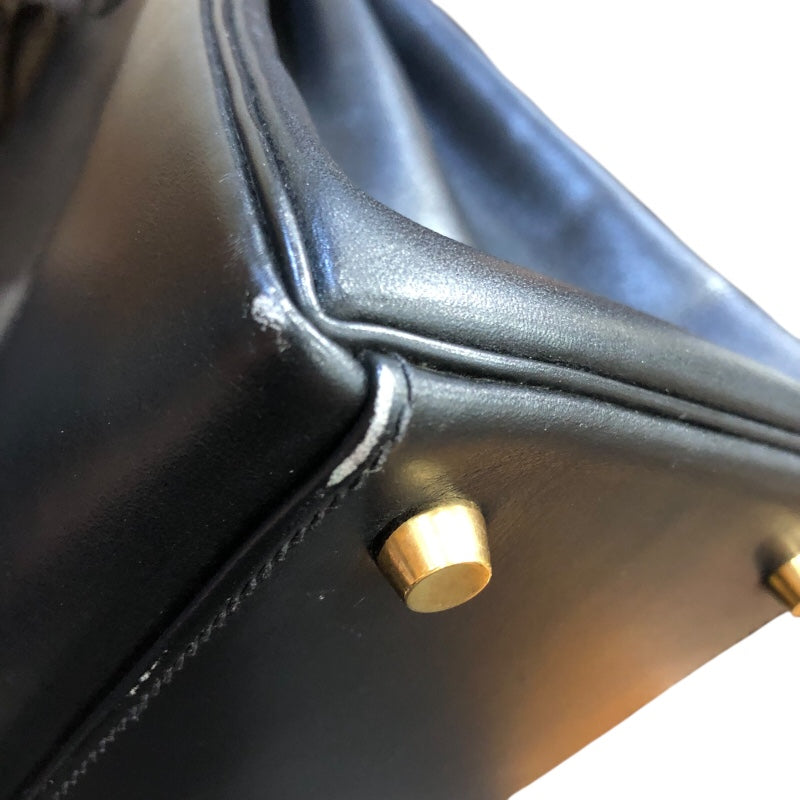 エルメス HERMES ケリー32　内縫い □F刻印 ブラック GD金具 ボックスカーフ ユニセックス ショルダーバッグ