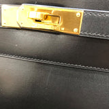 エルメス HERMES ケリー32　内縫い □F刻印 ブラック GD金具 ボックスカーフ ユニセックス ショルダーバッグ