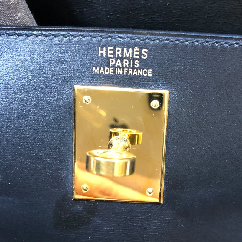 エルメス HERMES ケリー32　内縫い □F刻印 ブラック GD金具 ボックスカーフ ユニセックス ショルダーバッグ