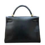 エルメス HERMES ケリー32　内縫い □F刻印 ブラック GD金具 ボックスカーフ ユニセックス ショルダーバッグ
