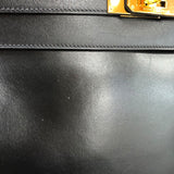 エルメス HERMES ケリー32　内縫い □F刻印 ブラック GD金具 ボックスカーフ ユニセックス ショルダーバッグ