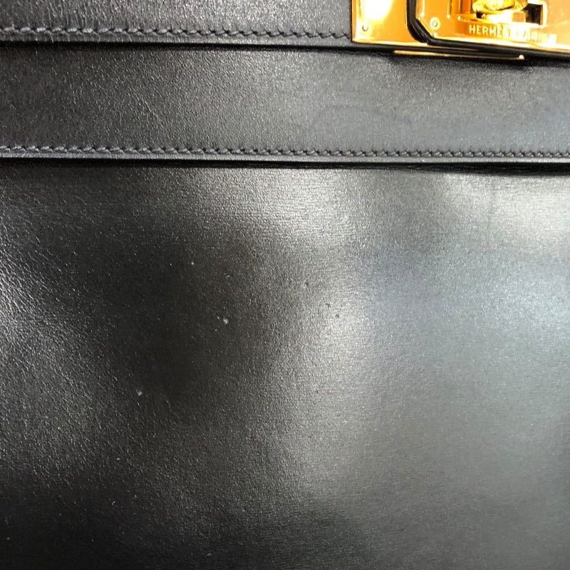 エルメス HERMES ケリー32　内縫い □F刻印 ブラック GD金具 ボックスカーフ ユニセックス ショルダーバッグ