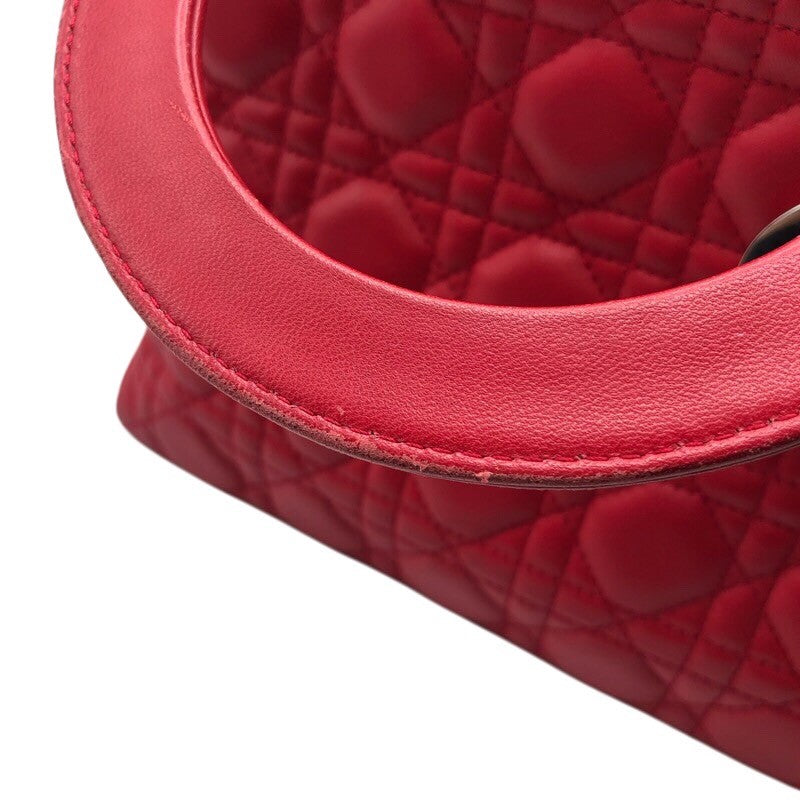 クリスチャン・ディオール Christian Dior レディディオールミディアム レッド×SV金具 カナージュラム レディース ショルダーバッグ