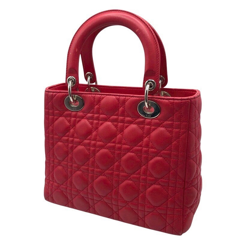 クリスチャン・ディオール Christian Dior レディディオールミディアム レッド×SV金具 カナージュラム レディース ショルダーバッグ