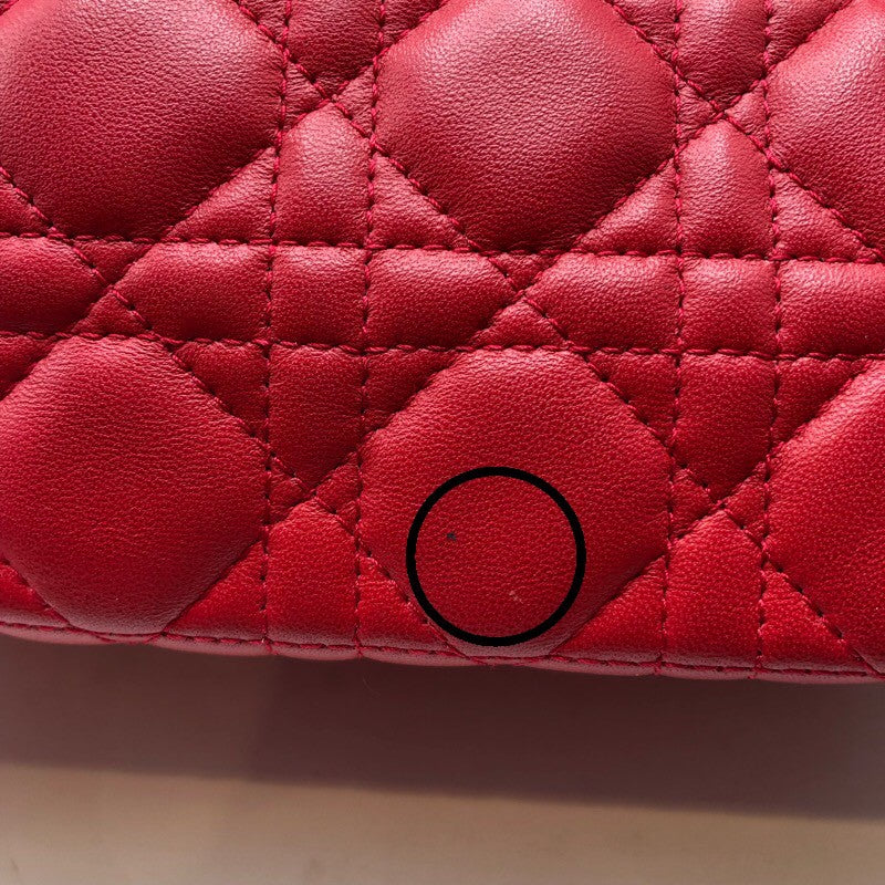 クリスチャン・ディオール Christian Dior レディディオールミディアム レッド×SV金具 カナージュラム レディース ショルダーバッグ