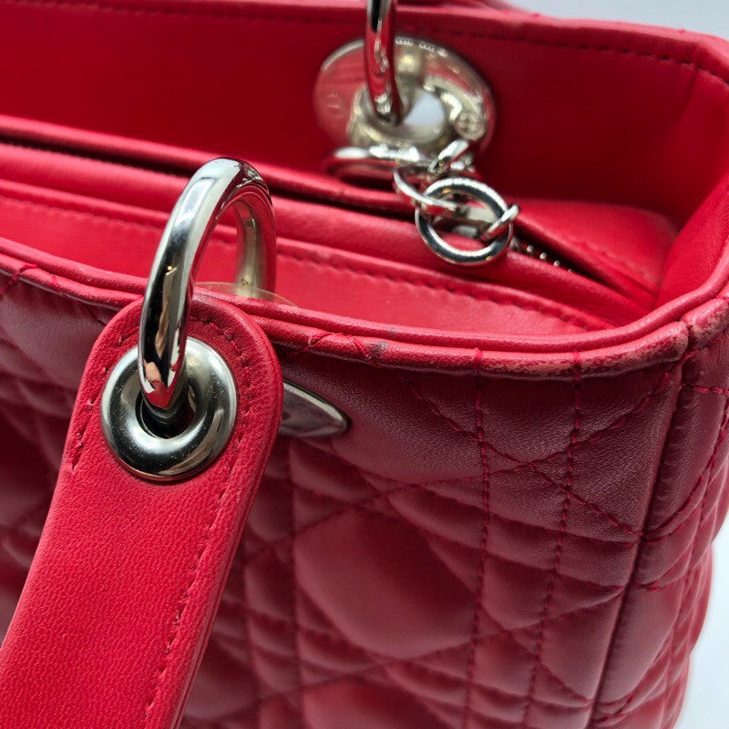 クリスチャン・ディオール Christian Dior レディディオールミディアム レッド×SV金具 カナージュラム レディース ショルダーバッグ