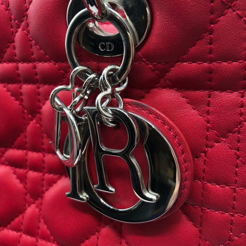 クリスチャン・ディオール Christian Dior レディディオールミディアム レッド×SV金具 カナージュラム レディース ショルダーバッグ
