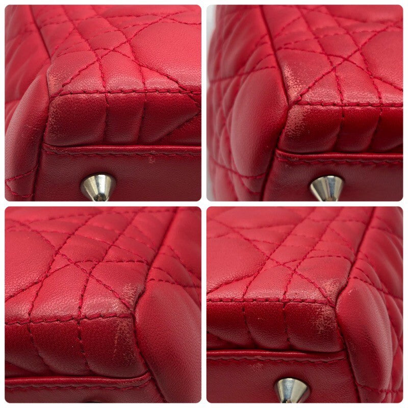 クリスチャン・ディオール Christian Dior レディディオールミディアム レッド×SV金具 カナージュラム レディース ショルダーバッグ