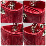 クリスチャン・ディオール Christian Dior レディディオールミディアム レッド×SV金具 カナージュラム レディース ショルダーバッグ
