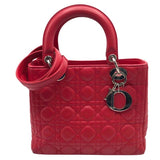クリスチャン・ディオール Christian Dior レディディオールミディアム レッド×SV金具 カナージュラム レディース ショルダーバッグ