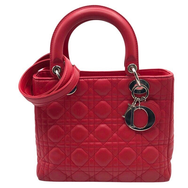 クリスチャン・ディオール Christian Dior レディディオールミディアム レッド×SV金具 カナージュラム レディース ショルダーバッグ