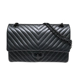 シャネル CHANEL 2.55Vステッチフラップバッグ A37587 ブラック　ブラック金具 カーフ レディース ショルダーバッグ