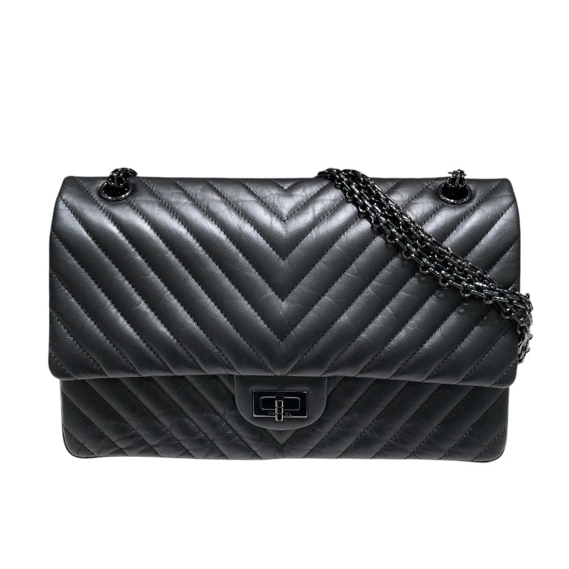 シャネル CHANEL 2.55Vステッチフラップバッグ A37587 ブラック　ブラック金具 カーフ レディース ショルダーバッグ
