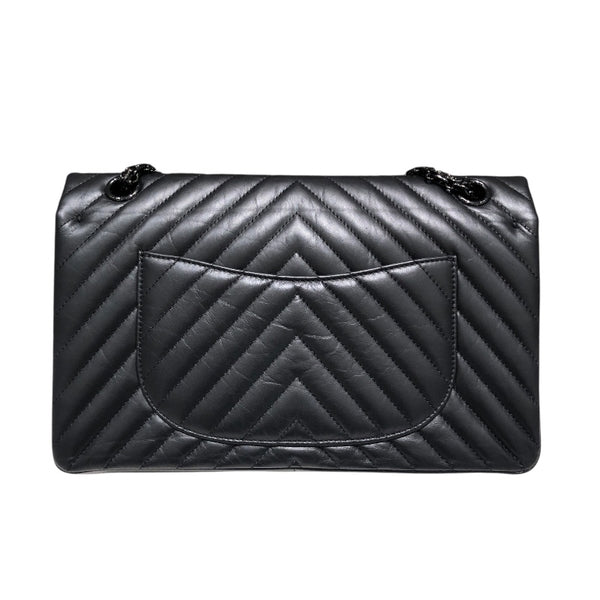 シャネル CHANEL 2.55Vステッチフラップバッグ A37587 ブラック　ブラック金具 カーフ レディース ショルダーバッグ