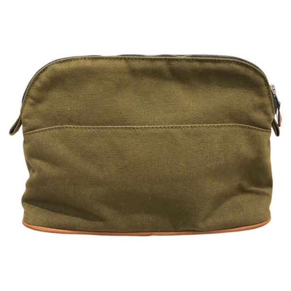エルメス HERMES ボリードポーチMM カーキ・シルバー金具　 トワル レディース ポーチ
