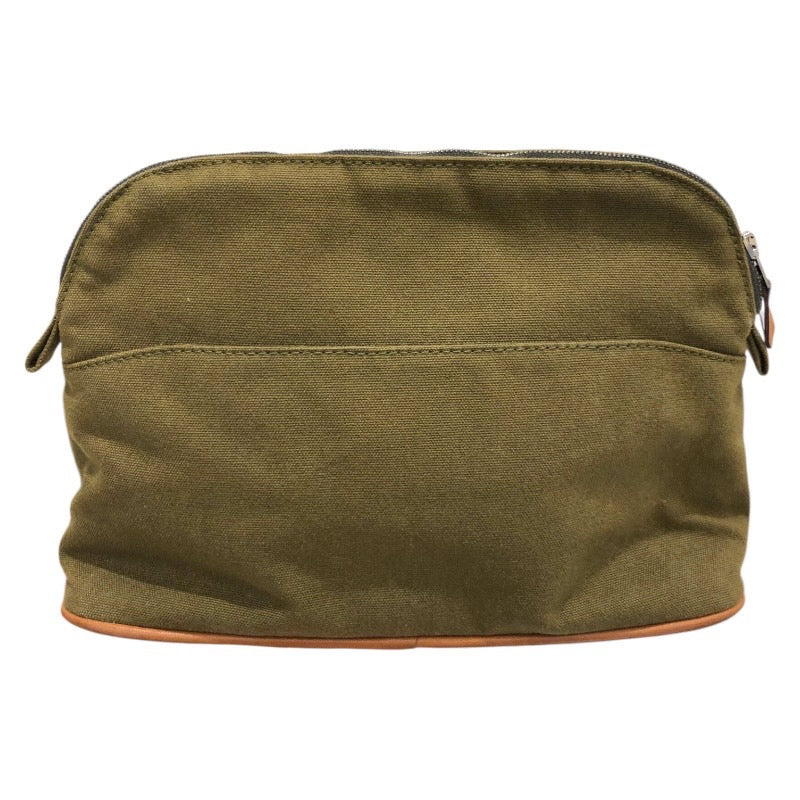 エルメス HERMES ボリードポーチMM カーキ・シルバー金具　 トワル レディース ポーチ