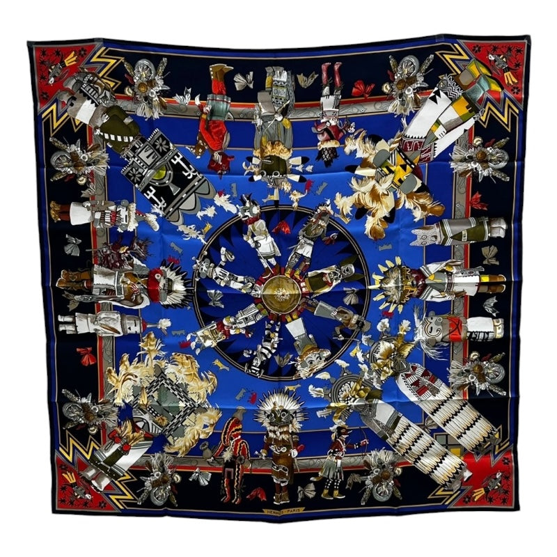エルメス HERMES カレ90　Kachinas マルチカラー シルク100％ ユニセックス スカーフ