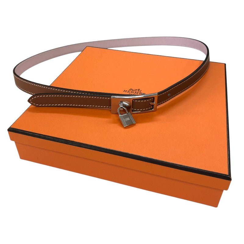 エルメス HERMES ラッキー15 リバーシブルベルト W刻 モーヴペール・ゴールド シルバー金具 スイフト/エプソン レディース ベルト