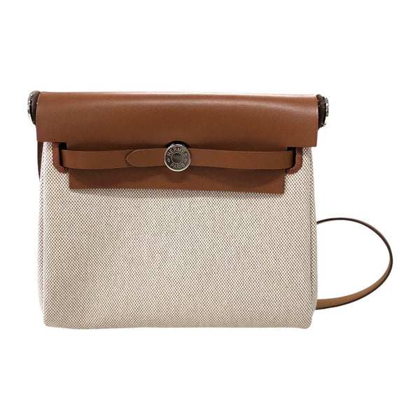 エルメス HERMES エールバッグジップミニ W刻 エクリュ・ゴールド シルバー金具 トワル・ハンター レディース ショルダーバッグ