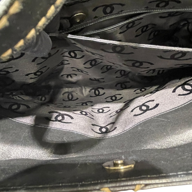 シャネル CHANEL ワイルドステッチ トートバッグ ブラック×ゴールド金具 カーフレザー レディース ショルダーバッグ
