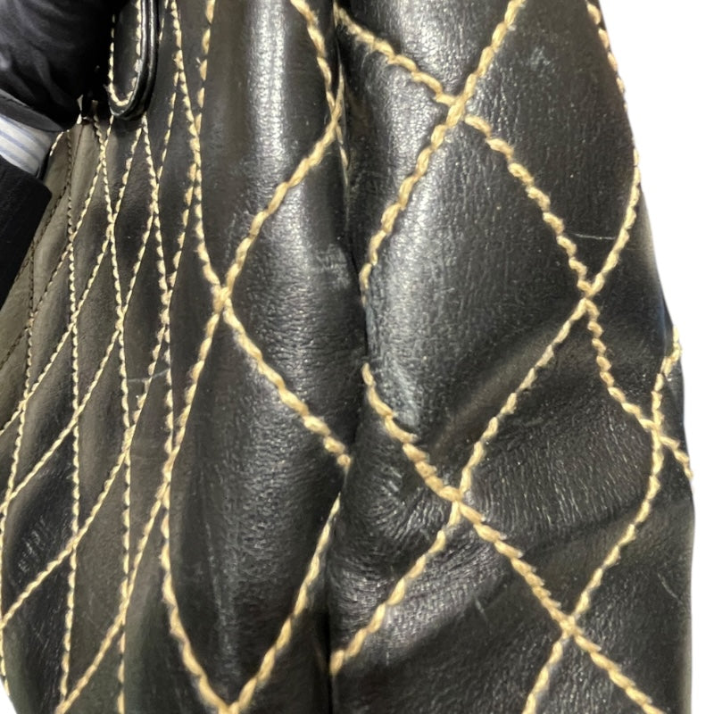シャネル CHANEL ワイルドステッチ トートバッグ ブラック×ゴールド金具 カーフレザー レディース ショルダーバッグ