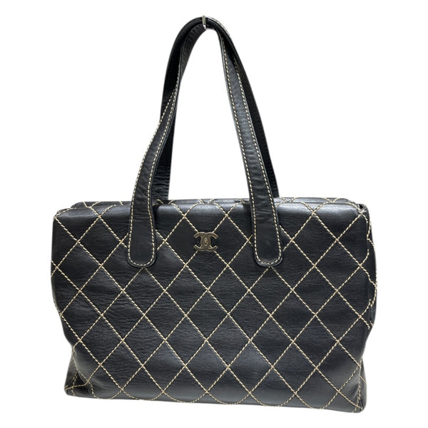 シャネル CHANEL ワイルドステッチ トートバッグ ブラック×ゴールド金具 カーフレザー レディース ショルダーバッグ
