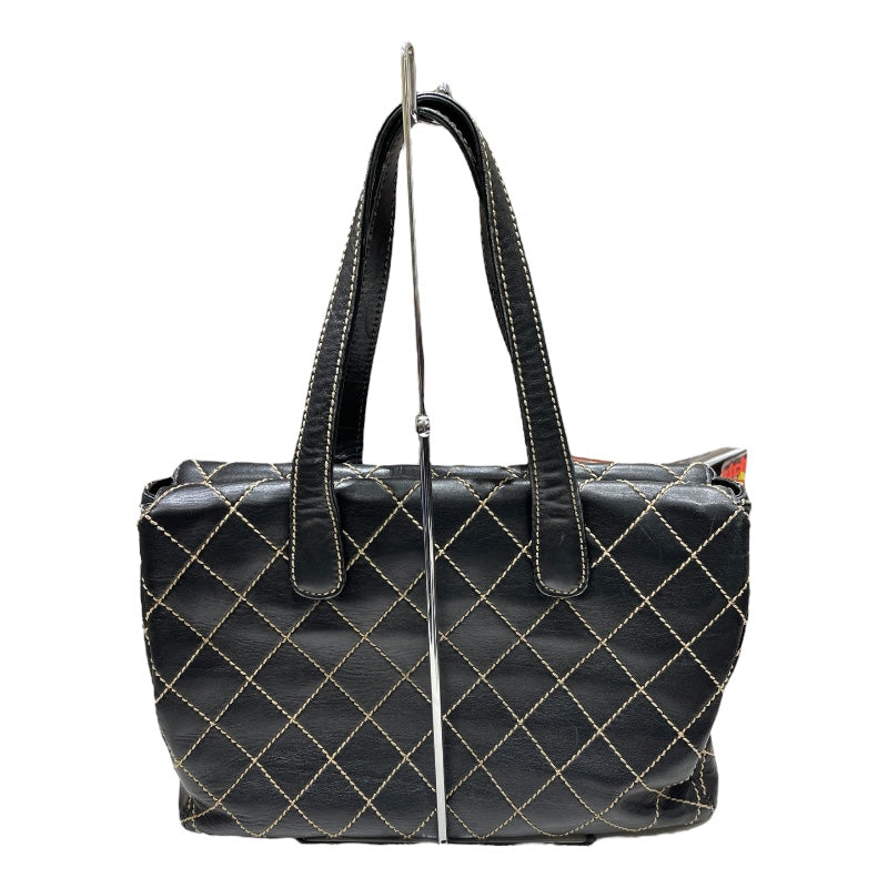シャネル CHANEL ワイルドステッチ トートバッグ ブラック×ゴールド金具 カーフレザー レディース ショルダーバッグ