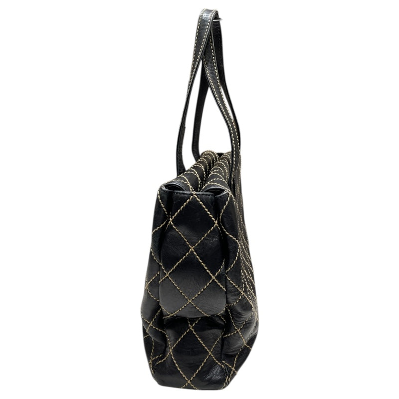 シャネル CHANEL ワイルドステッチ トートバッグ ブラック×ゴールド金具 カーフレザー レディース ショルダーバッグ