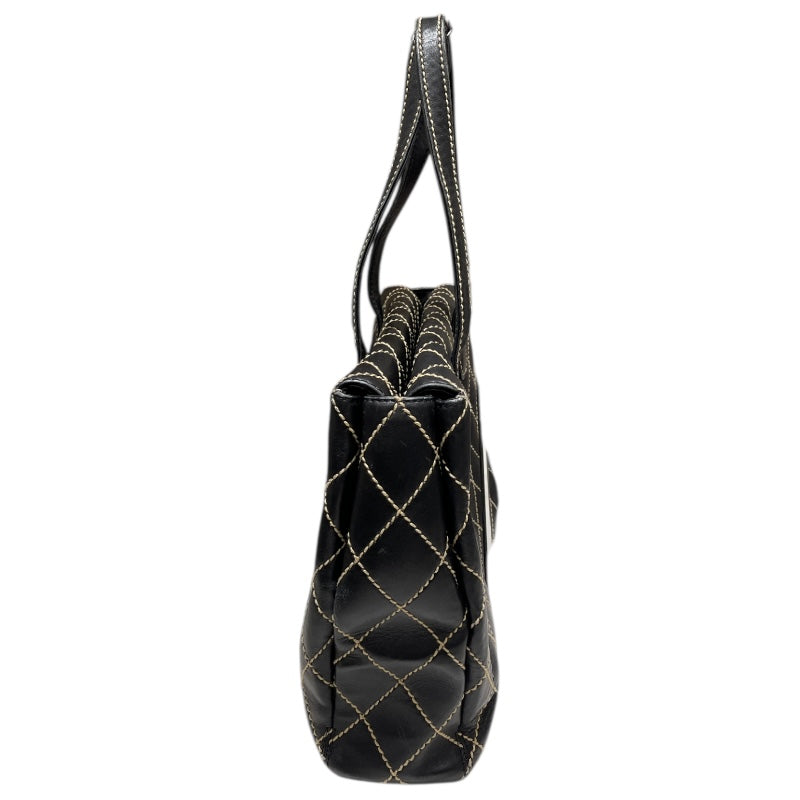 シャネル CHANEL ワイルドステッチ トートバッグ ブラック×ゴールド金具 カーフレザー レディース ショルダーバッグ
