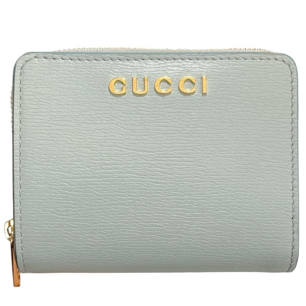 グッチ GUCCI スクリプトミニウォレット 772639 ペールグリーン レザー レディース 二つ折り財布