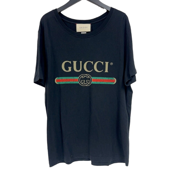 グッチ GUCCI ロゴプリントTシャツ　SS 440103 ブラック コットン メンズ 半袖Ｔシャツ