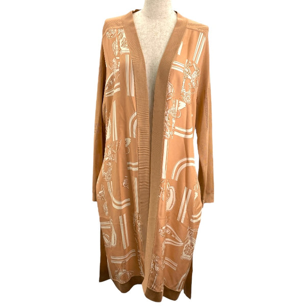 レア物　美品！　エルメス　シルク　ついレーヌ　カーディガン　カシミヤ　ベージュ系 エルメス HERMES 無秩序ツイルレーヌロングカーディガン 4E2831DQ