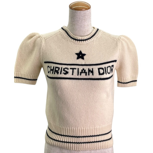 クリスチャン・ディオール Christian Dior ロゴショートスリーブ ニットセーター 154S09AM305 クリーム カシミヤ レディース ニット