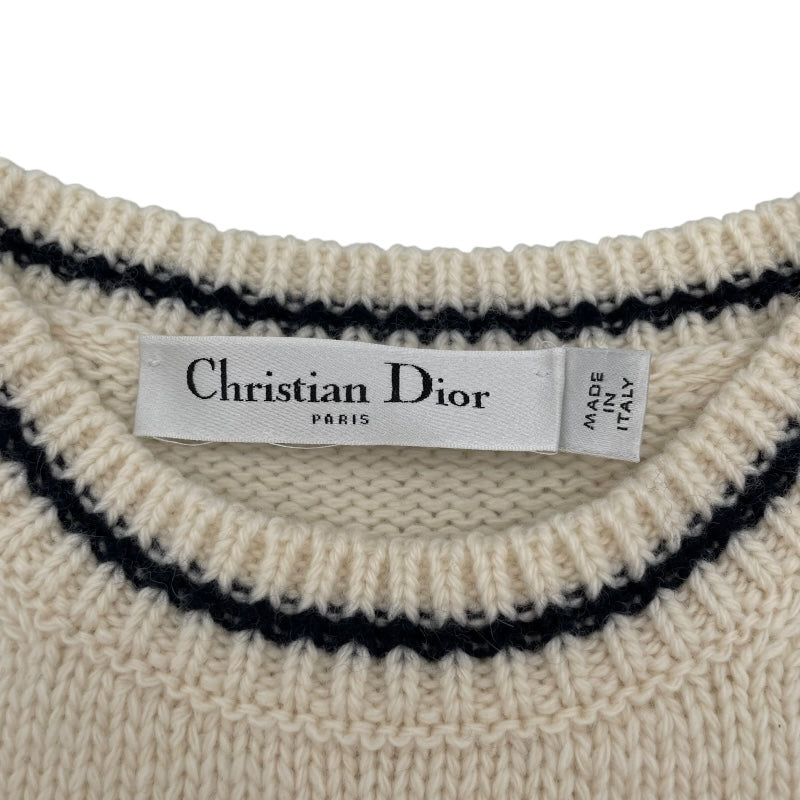 クリスチャン・ディオール Christian Dior ロゴショートスリーブ ニットセーター 154S09AM305 クリーム カシミヤ ニット レディース 中古 クリスチャン・ディオール Christian Dior ロゴショートスリーブ