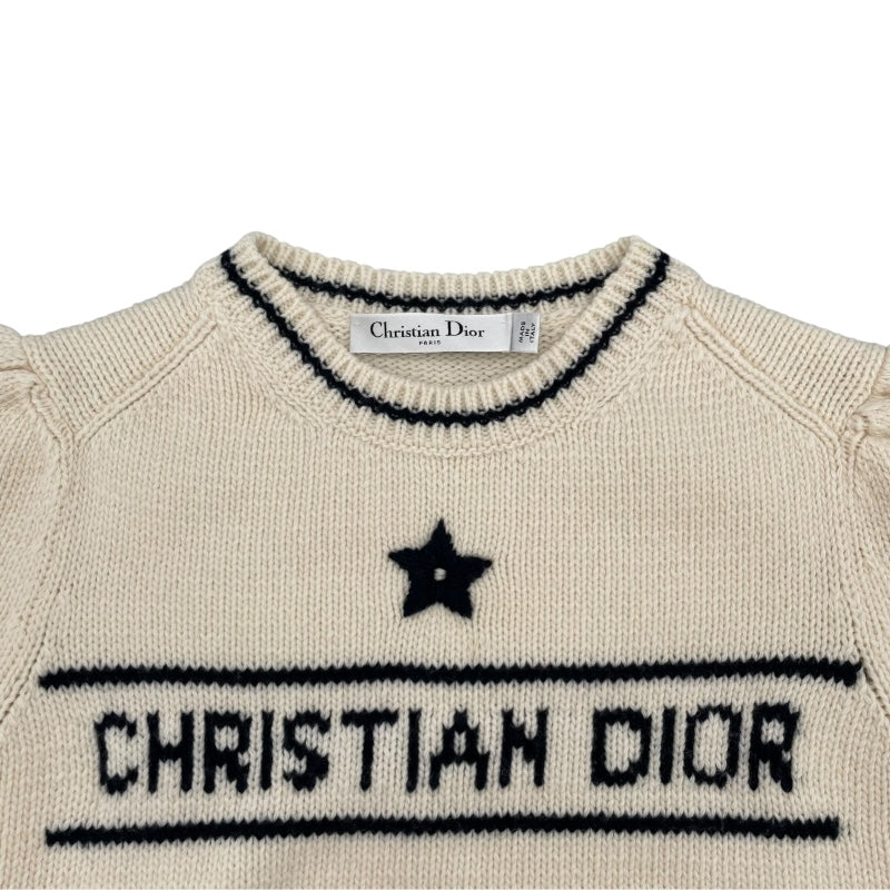 クリスチャン・ディオール Christian Dior ロゴショートスリーブ ニットセーター 154S09AM305 クリーム カシミヤ ニット レディース 中古 クリスチャン・ディオール Christian Dior ロゴショートスリーブ