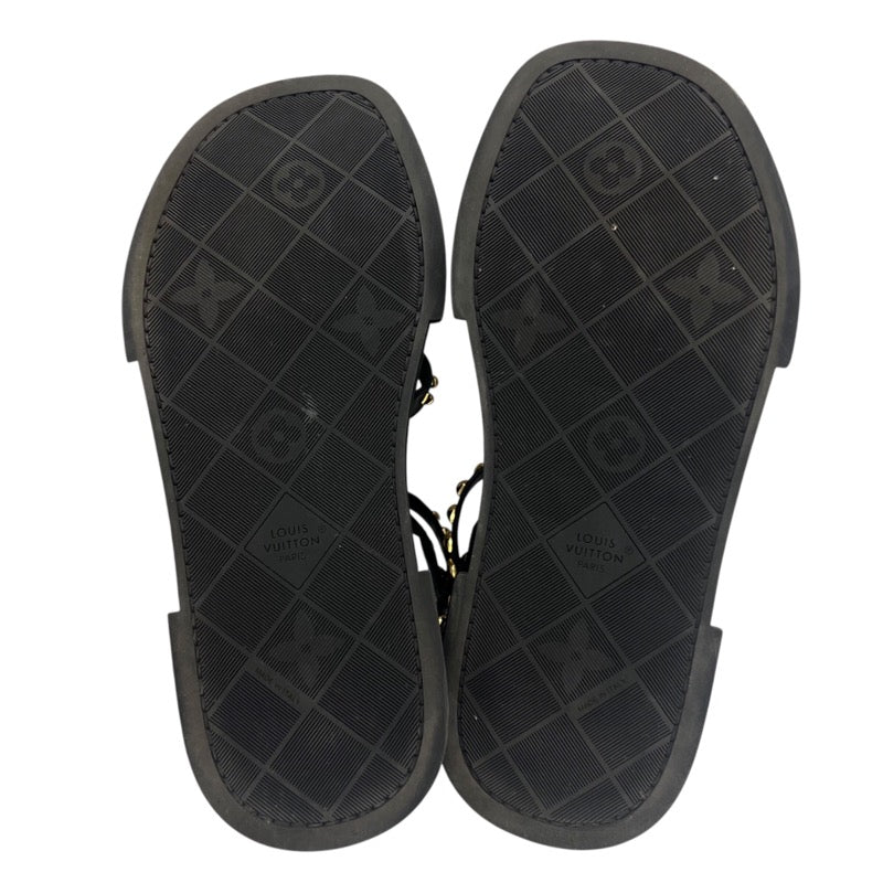 ルイ・ヴィトン LOUIS VUITTON マヤラインプラットフォームサンダル 1ACY36 ブラック×ゴールド レザージャケット レディース サンダル