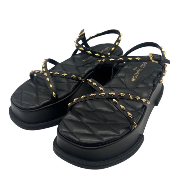 ルイ・ヴィトン LOUIS VUITTON マヤラインプラットフォームサンダル 1ACY36 ブラック×ゴールド レザージャケット レディース サンダル