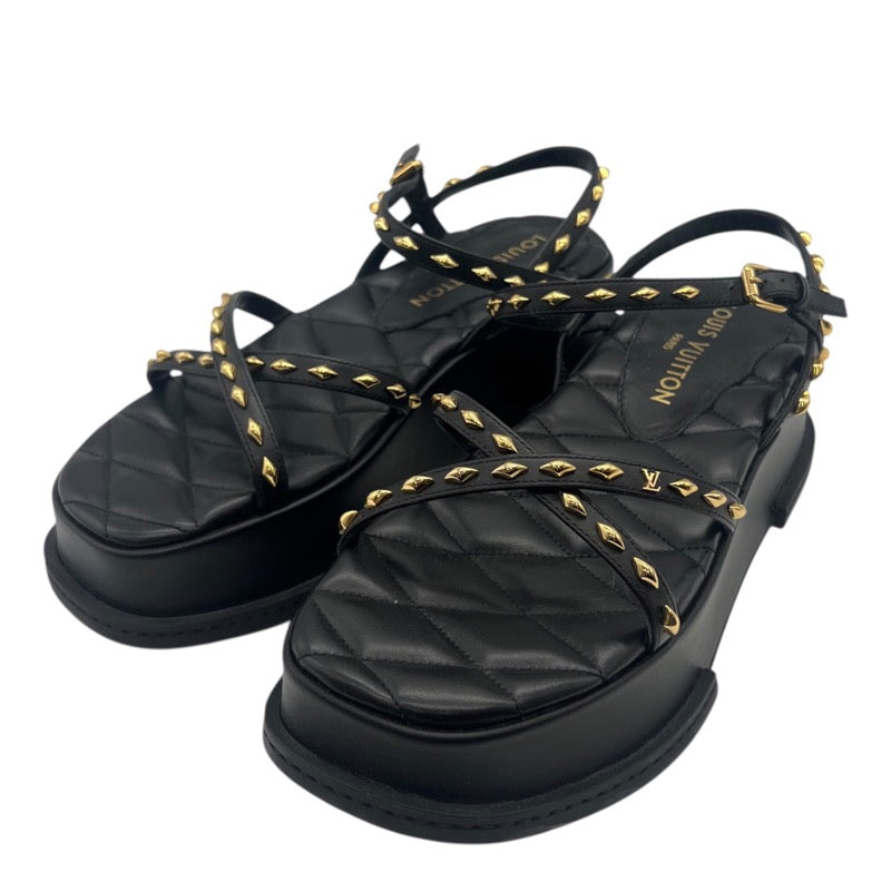 ルイ・ヴィトン LOUIS VUITTON マヤラインプラットフォームサンダル 1ACY36 ブラック×ゴールド レザージャケット レディース サンダル