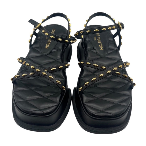 ルイ・ヴィトン LOUIS VUITTON マヤラインプラットフォームサンダル 1ACY36 ブラック×ゴールド レザージャケット レディース サンダル