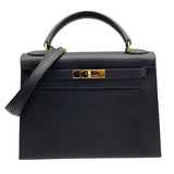 エルメス HERMES ケリー28 外縫い □A刻 ブラック×ゴールド金具 アルデンヌ レディース ハンドバッグ