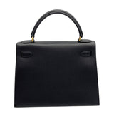エルメス HERMES ケリー28 外縫い □A刻 ブラック×ゴールド金具 アルデンヌ レディース ハンドバッグ