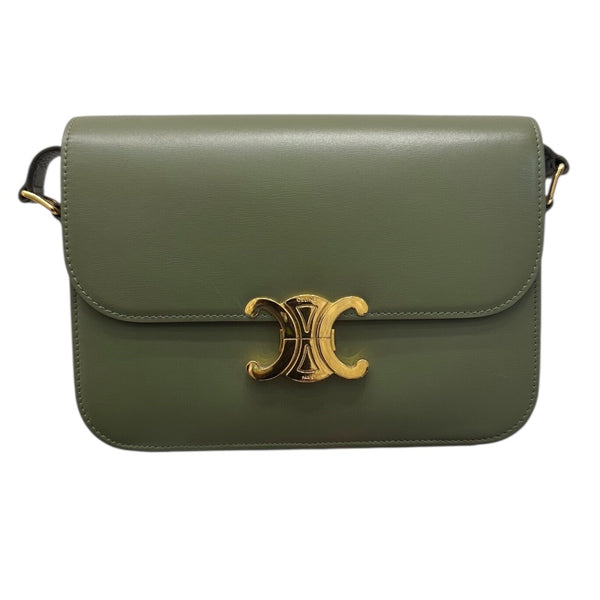 セリーヌ CELINE クラシック トリオンフショルダーバッグ 187363 グリーン カーフスキン レディース ショルダーバッグ