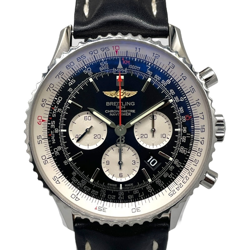 ブライトリング BREITLING ナビタイマー01 46 AB012721 ブラック×シルバー SS/レザーベルト メンズ 腕時計