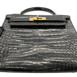 エルメス HERMES ケリー28　外縫い 〇V刻 ブラック　ゴールド金具 ポロサス レディース ショルダーバッグ