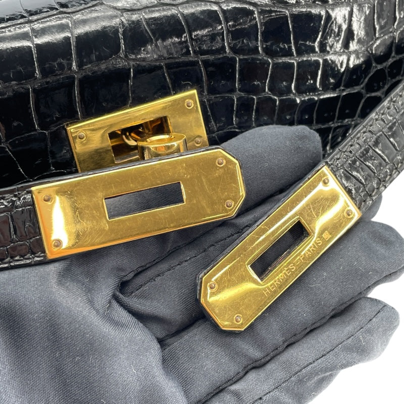 エルメス HERMES ケリー28　外縫い 〇V刻 ブラック　ゴールド金具 ポロサス レディース ショルダーバッグ