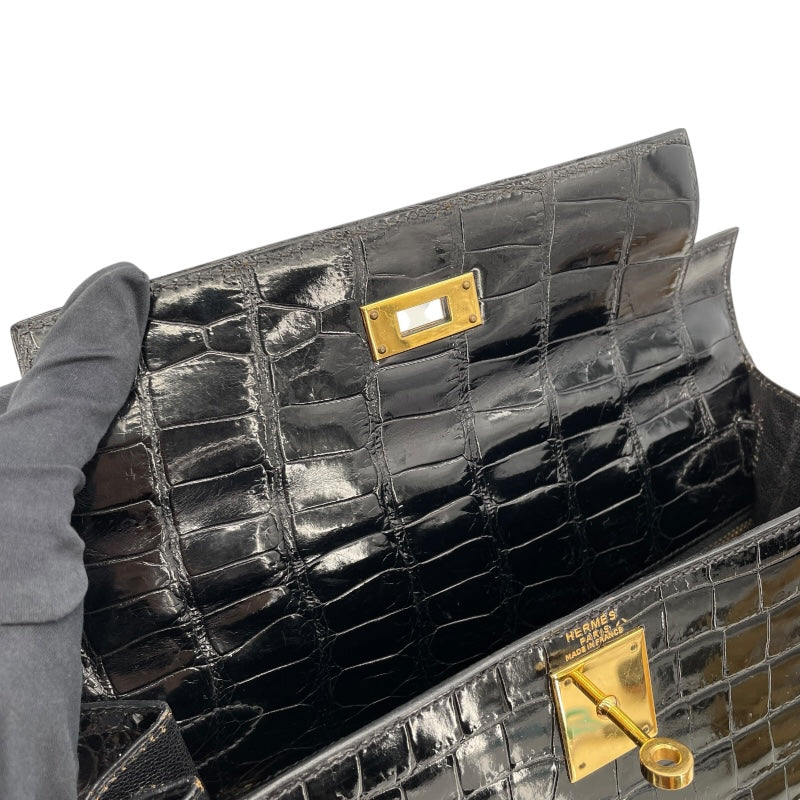 エルメス HERMES ケリー28　外縫い 〇V刻 ブラック　ゴールド金具 ポロサス レディース ショルダーバッグ